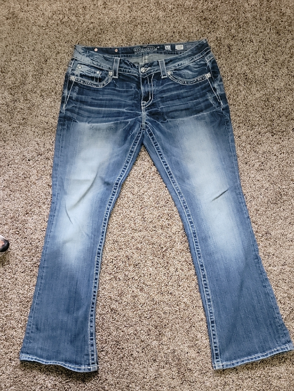Miss Me Women's Medium Blue Flare Jeans with Fading 31x31